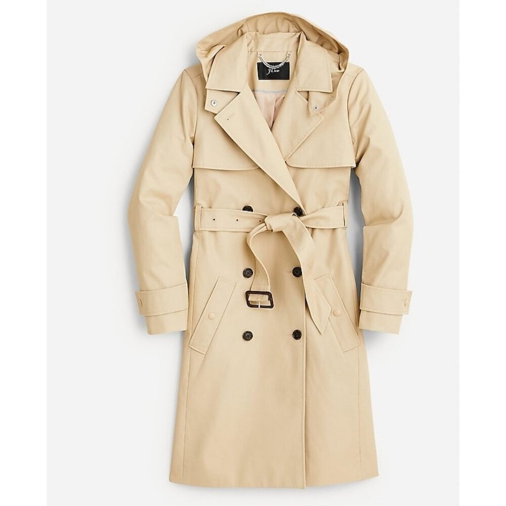 J. Crew Beige Hooded Trench Coat